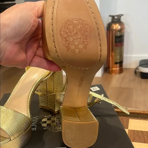 Vince Camuto Gold Metallic Heels with Ankle Strap - Picture 5 of 14